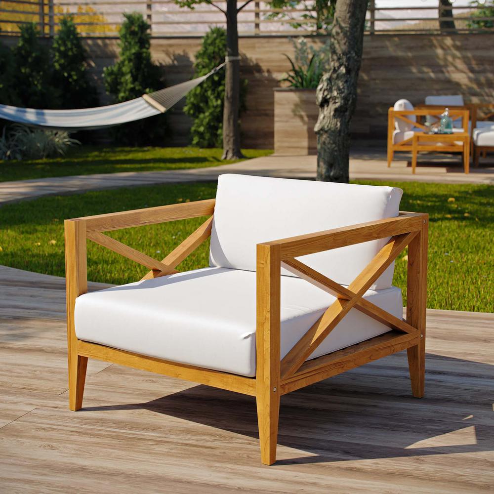 MODWAY Northlake Natural Grade A Teak Wood Outdoor Lounge Chair with White CushionsEEI3425NAT