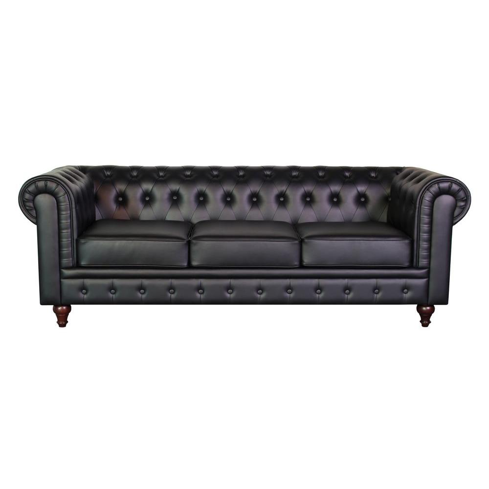 Grace Chesterfield Bonded Leather Button Tufted Sofa Black S5068