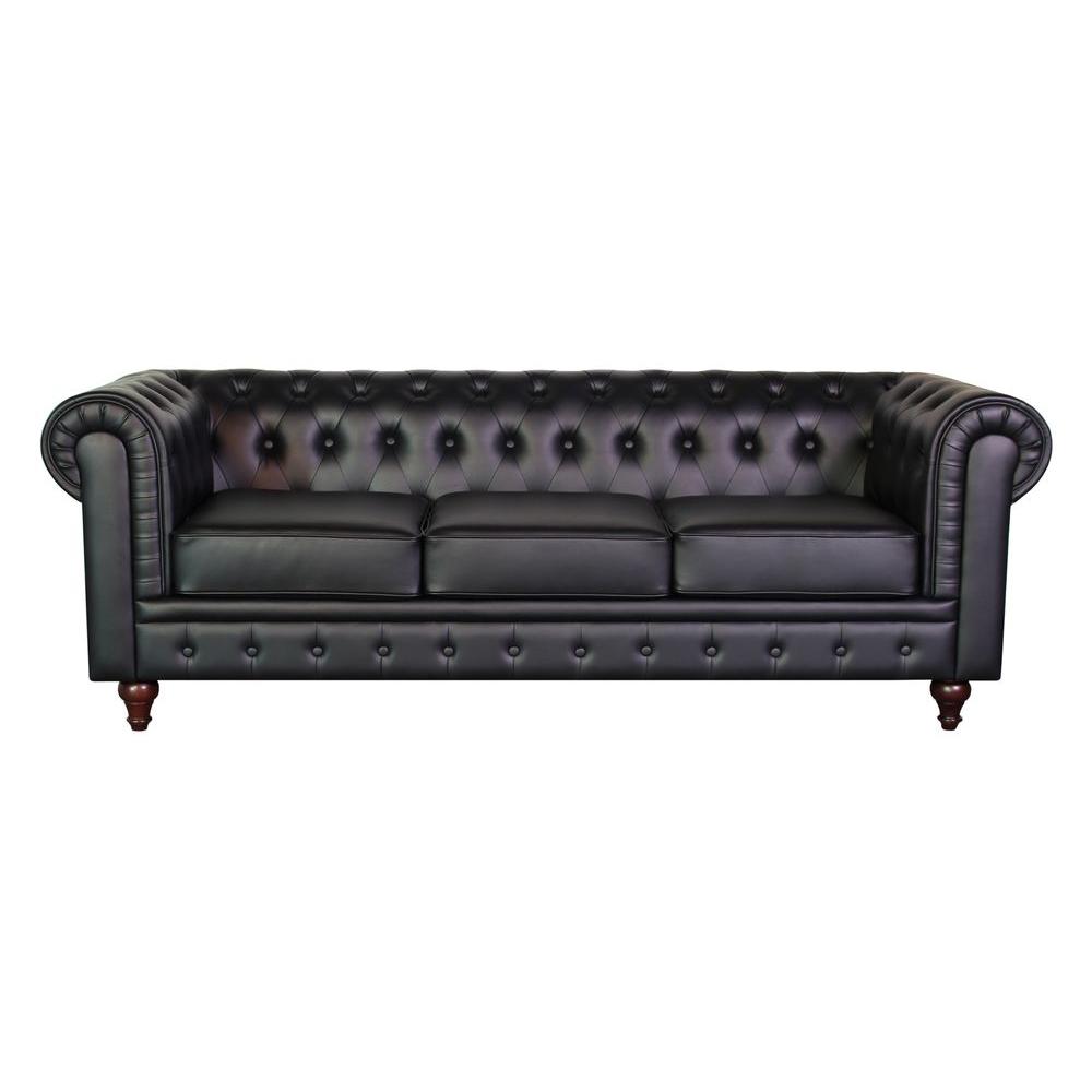 Grace Chesterfield Bonded Leather On Tufted Sofa Black