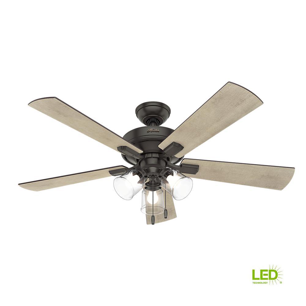 Hunter Crestfield 52 in. LED Indoor Noble Bronze Ceiling Fan with 3Light Kit54205 The Home Depot