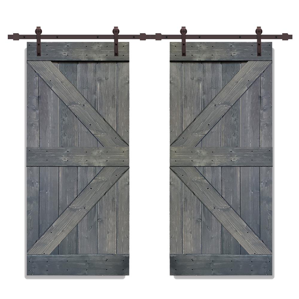 CALHOME Distressed K Series 36 in. x 84 in. Gray Solid Knotty Pine Wood ...