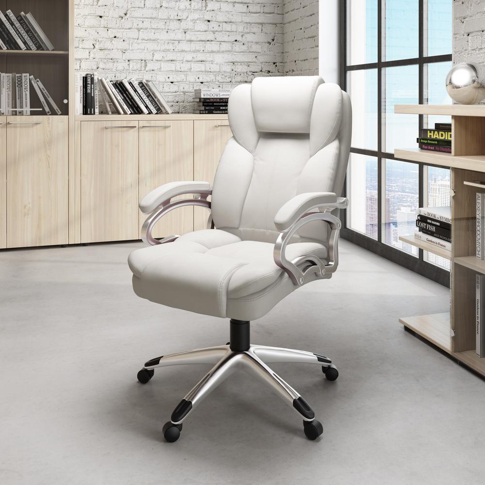 CorLiving Workspace Executive Office Chair in White Leatherette-LOF-418-O - The Home Depot