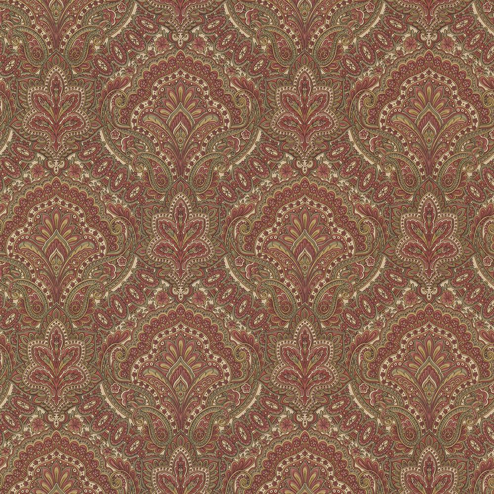 Beacon House Cypress Burgundy Paisley Damask Wallpaper Sample2604