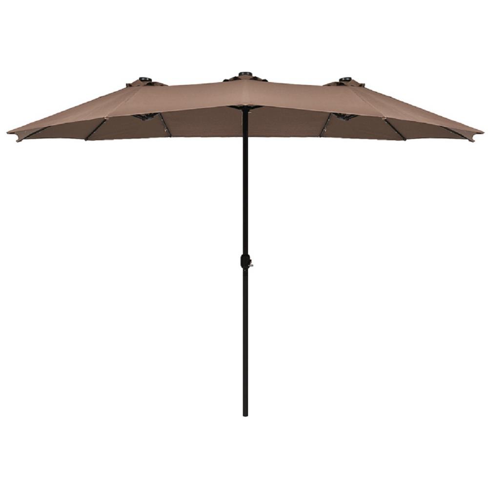 Costway 15 Ft Steel Frame Market Solar Led Patio Umbrella Powered 36 Lights In Brown Op70084cf The Home Depot