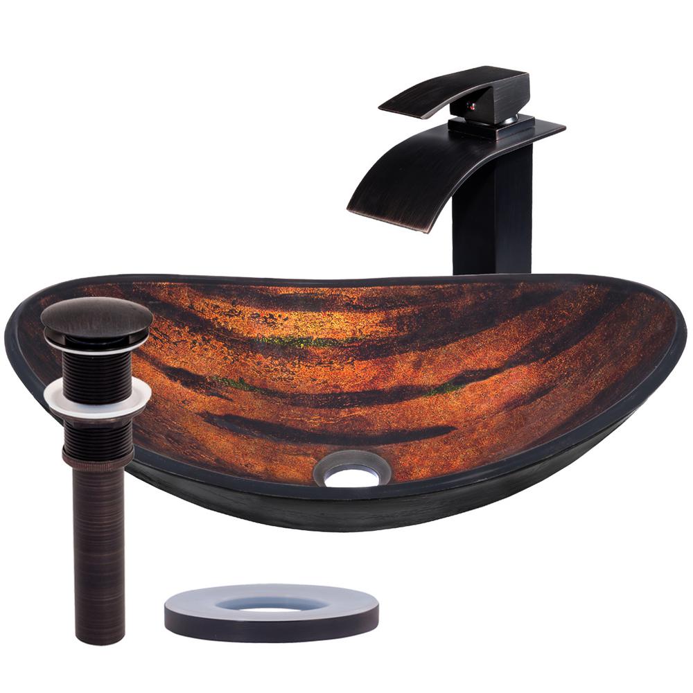 Volle Glass Vessel Sink in Stripe Camouflage with Drain and Faucet in