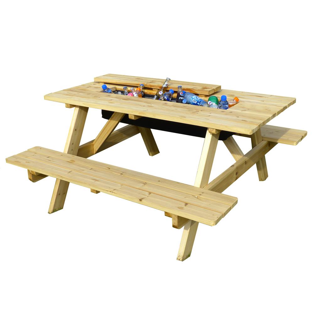 northbeam Natural Wood Picnic Table with Built-in Cooler 
