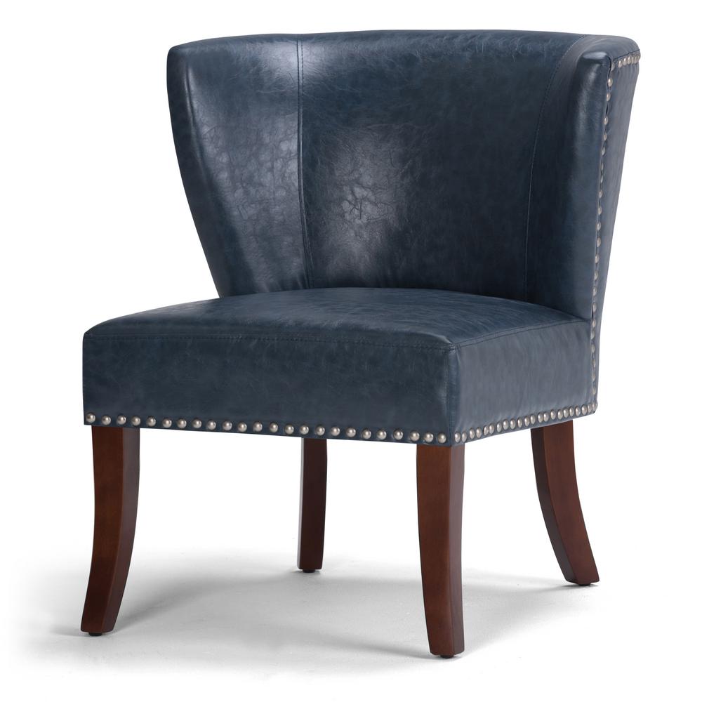 Simpli Home Jamestown Denim Blue Bonded Leather Accent Chair-AXCCHR-009