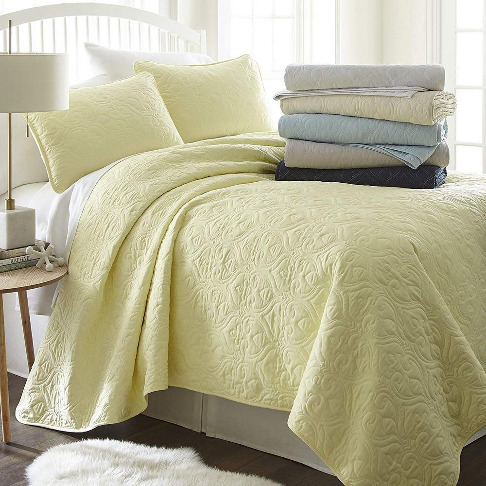 Becky Cameron Damask Yellow Twin Performance Quilted Coverlet Set