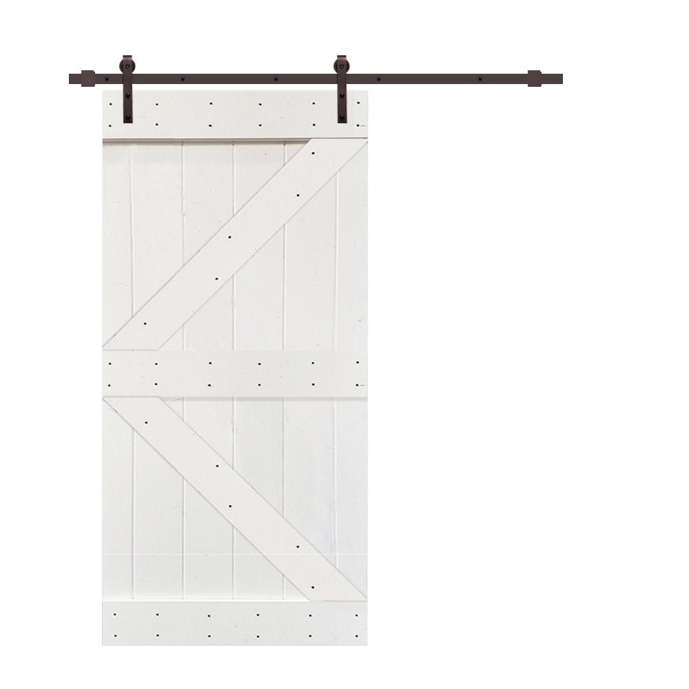 Calhome K Series 42 In X 84 In White Knotty Pine Wood Interior Sliding Barn Door With Hardware Kit Swd11 Ab 96 K42w The Home Depot