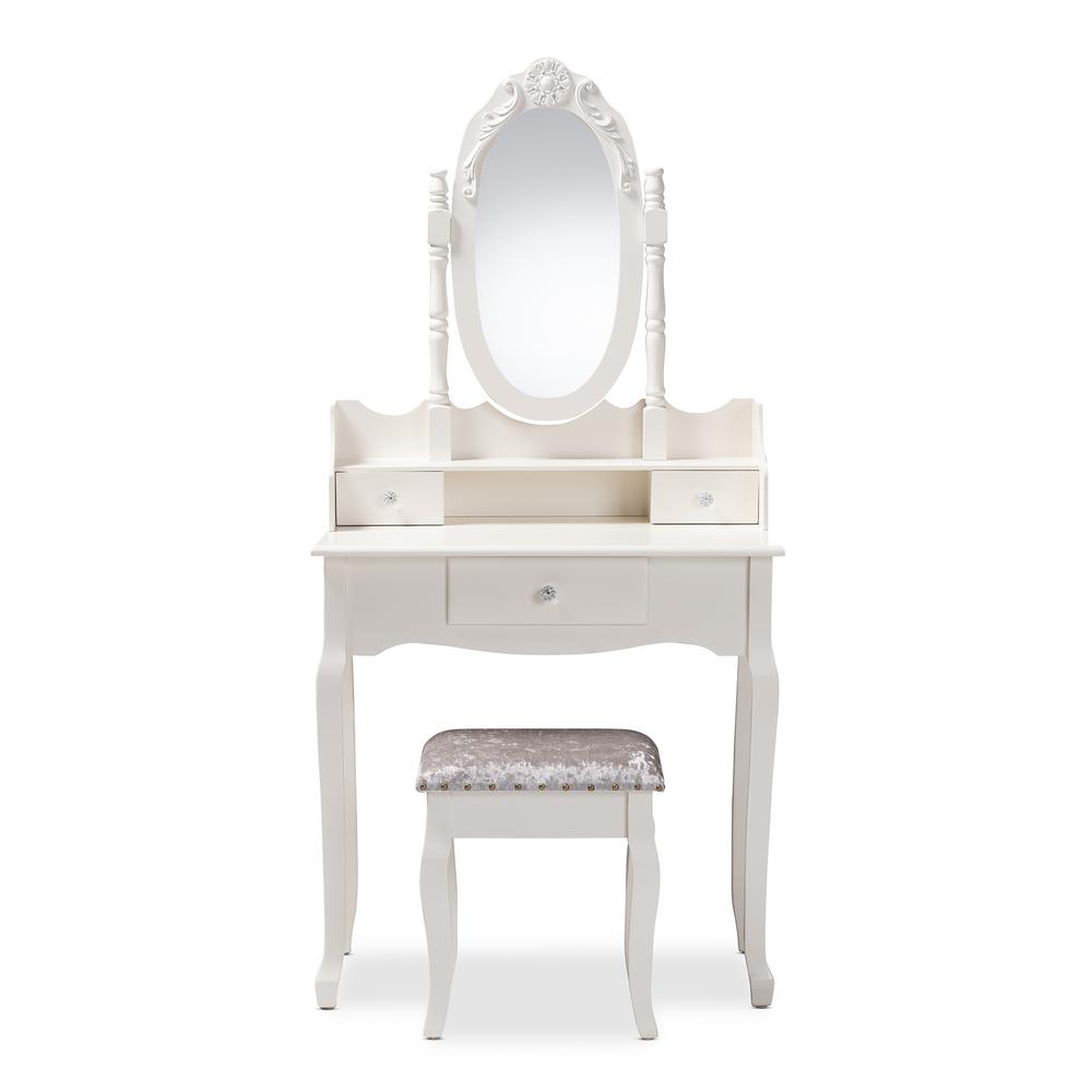 Baxton Studio Veronique 2 Piece White Bedroom Vanity Set 151 9208 Hd The Home Depot