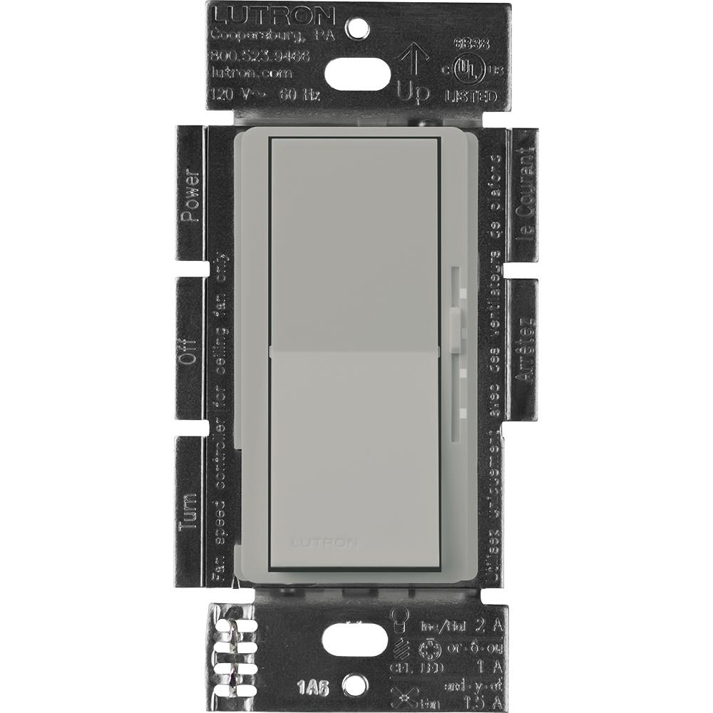 Lutron Diva 3-Speed Fan Control and Light Switch, Single-Pole/3-Way, 1.5A Fan/1A LED, Gray (DVFSQ-LF-GR)