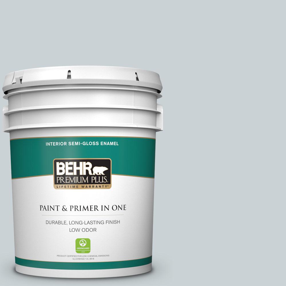 BEHR PREMIUM PLUS 5 gal. N4901 Absolute Zero SemiGloss Enamel Low Odor Interior Paint and