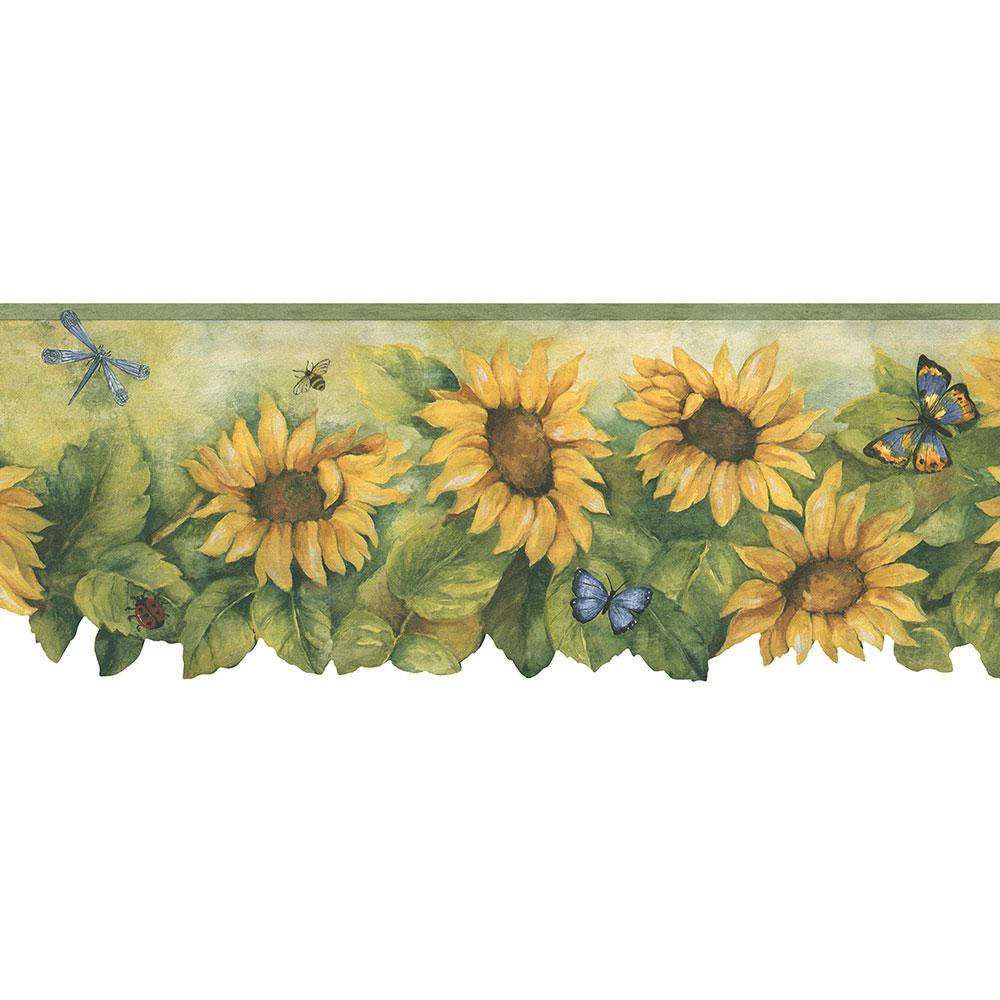Norwall Die Cut Sunflower Wallpaper Border In Mustard Greens