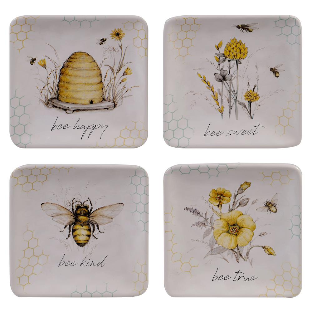 Certified International Bee Sweet 4Piece MultiColored Earthenware Canape Plates 28146SET4