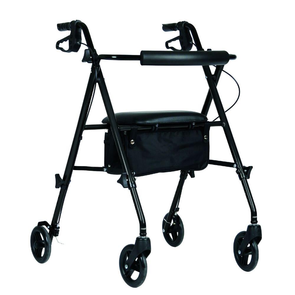 Medline Superlight Folding Aluminum Rollator Walker Black 250 lb. Weight Capacity 6 Wheels Adjustable Arms and Seat
