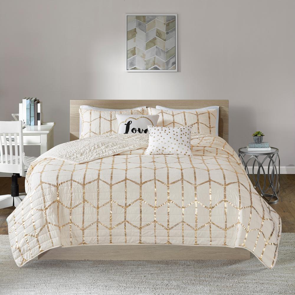 Intelligent Design Khloe 5 Piece Ivory Gold Full Queen