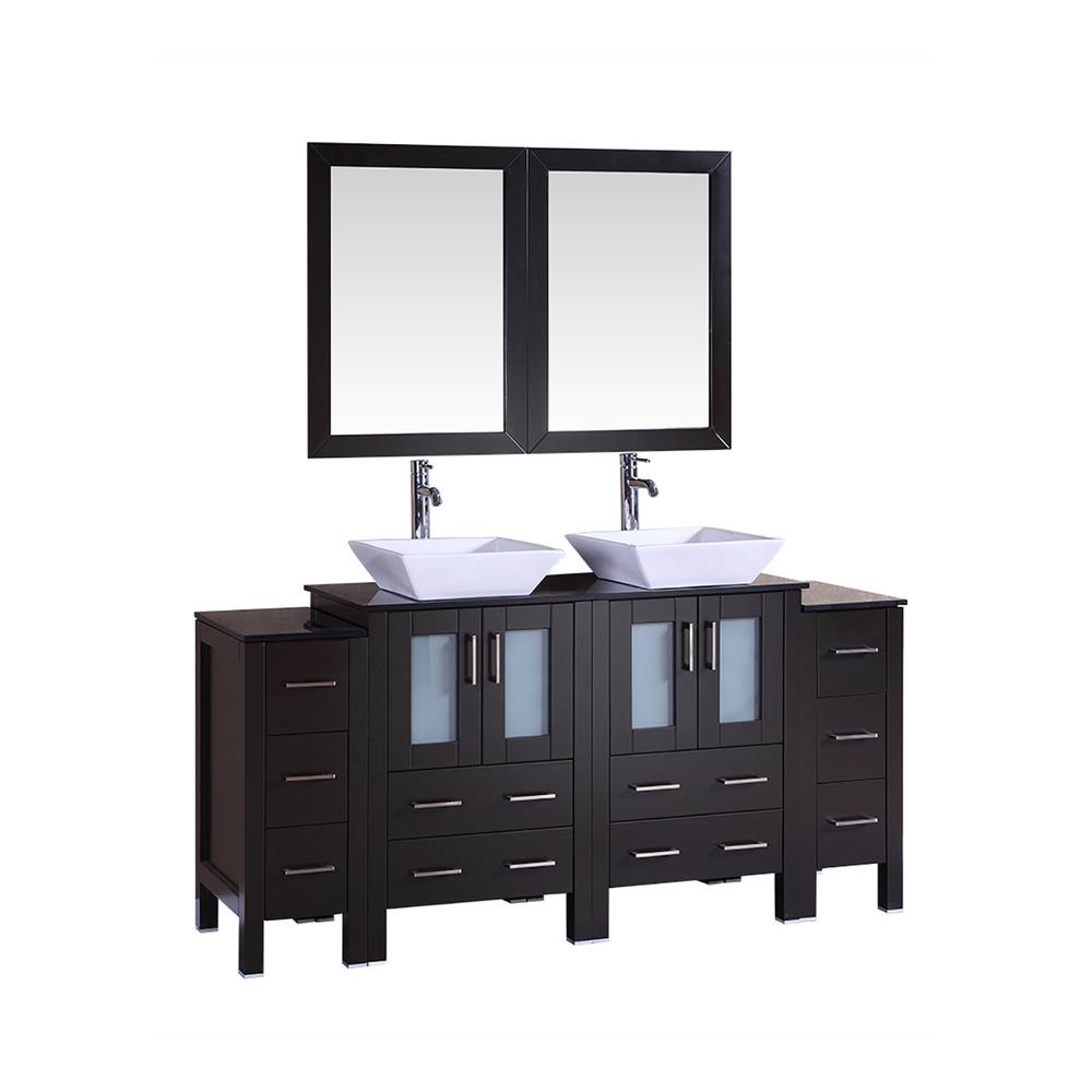 Bosconi 72 in. Double Vanity in Gray with Vanity Top in Black with