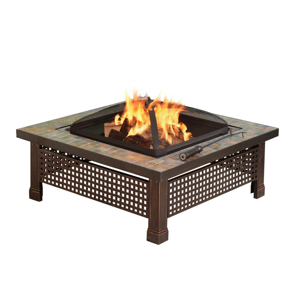 Pleasant Hearth Bradford 34 In Square Slate Fire Pit Ofw104sc The Home Depot