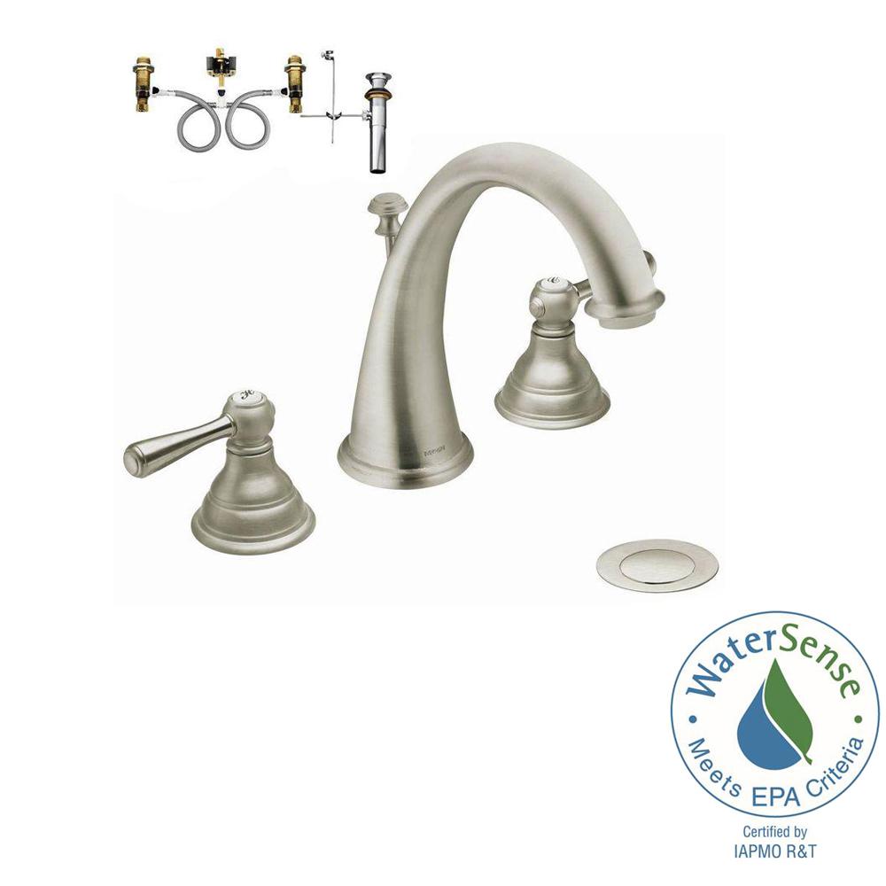 Moen Kingsley 8 In Widespread 2 Handle High Arc Bathroom Faucet Trim Kit With Valve Brushed Nickel