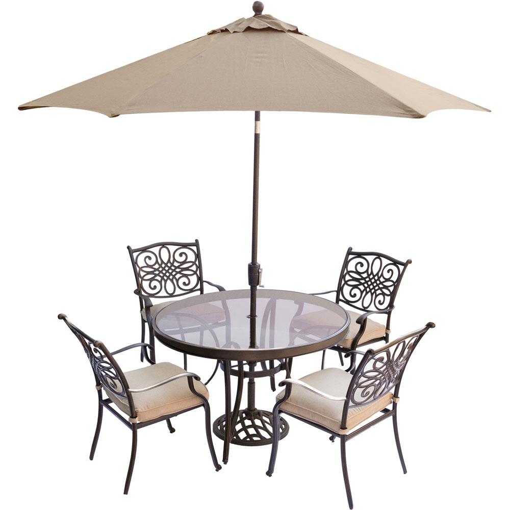 Hanover Traditions 5-Piece Aluminum Outdoor Dining Set with Round Glass