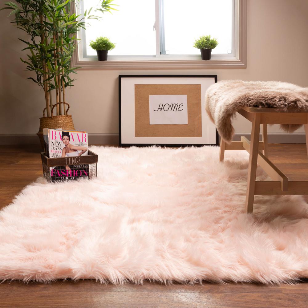 Super Area Rugs Serene Silky Faux Fur Fluffy Shag Rug Light Pink 2' x 3