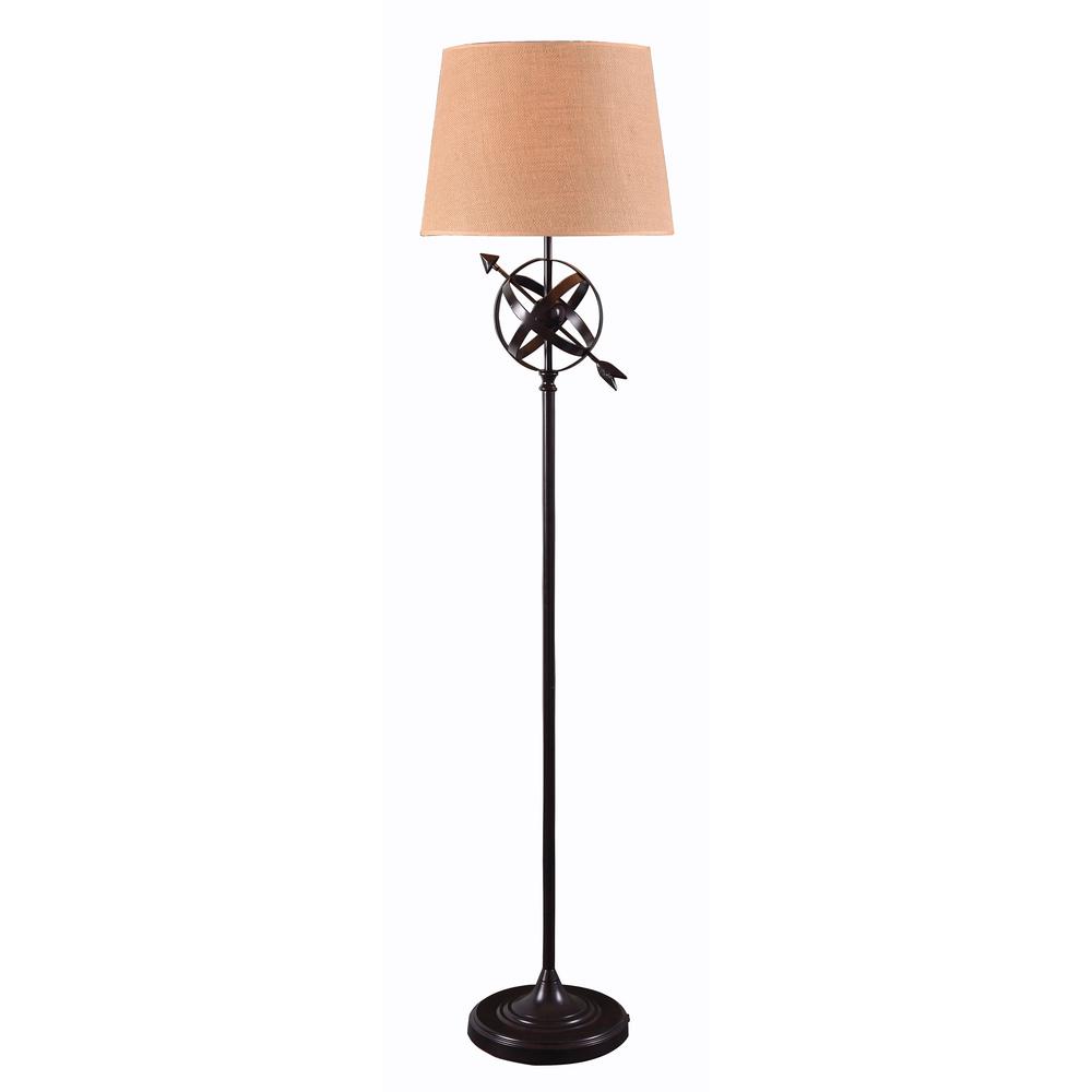 Hampton Bay Rhodes 58.50 in. Bronze Floor Lamp with Natural Linen Shade