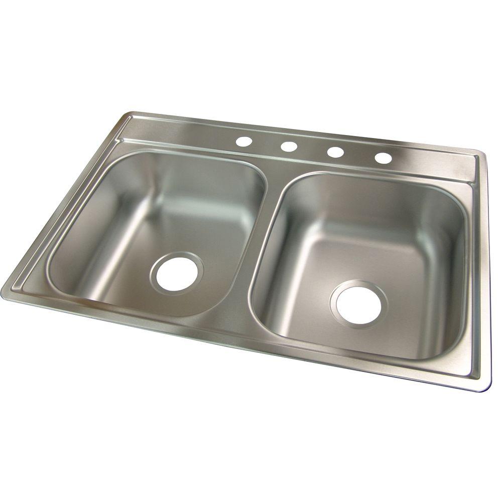 Frankeusa Fhp Double Satin Drop In Stainless Steel 33 In 4 Hole Double Bowl Kitchen Sink
