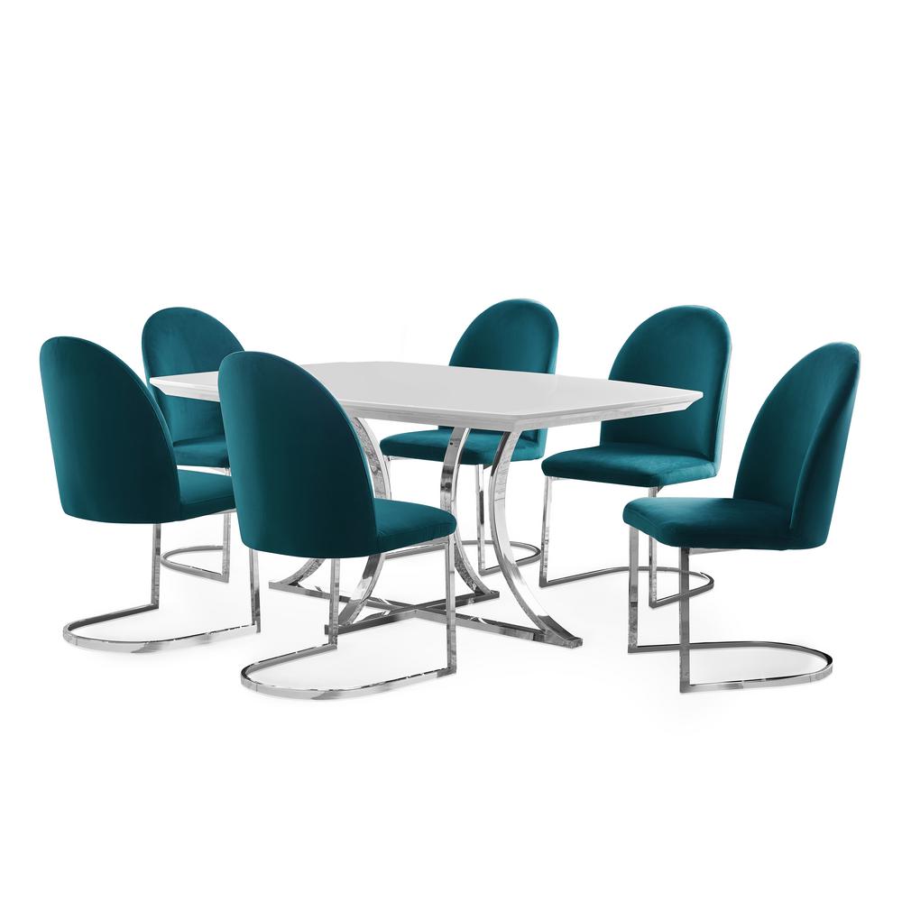 Steve Silver Krista Teal White And Chrome 7 Piece Dining Set Ks6407pc The Home Depot