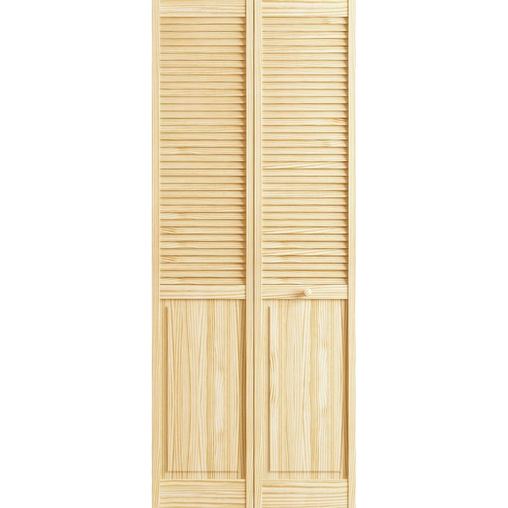Frameport 30 in. x 80 in. Louver/Panel Pine Unfinished Interior Closet