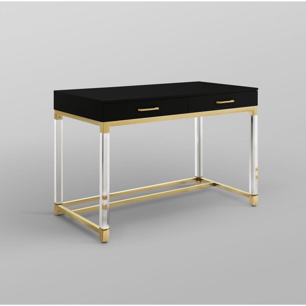 Inspired Home Caspian Black Gold Writing Desk With High Gloss