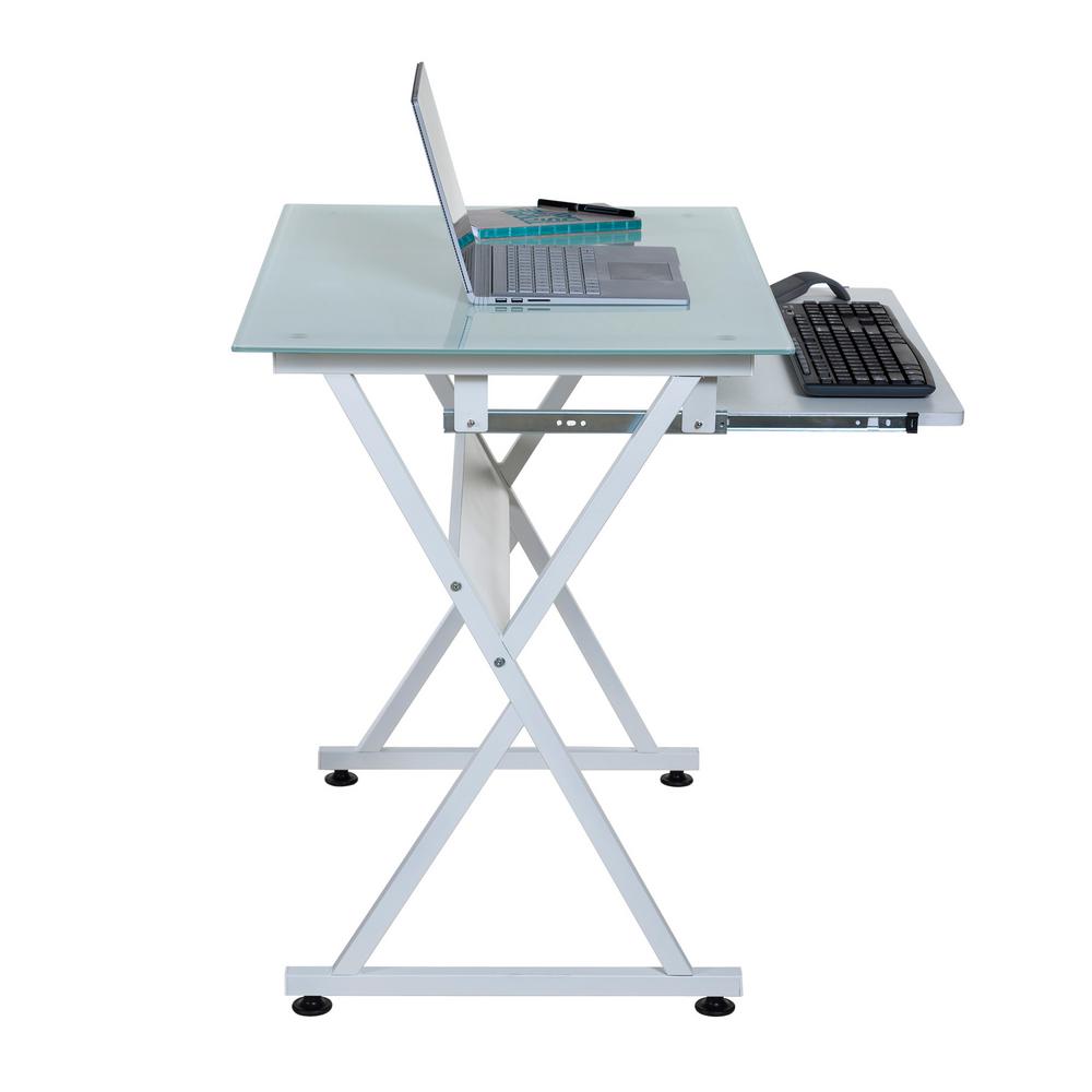 Onespace White Ultramodern Glass Computer Desk With Pull Out