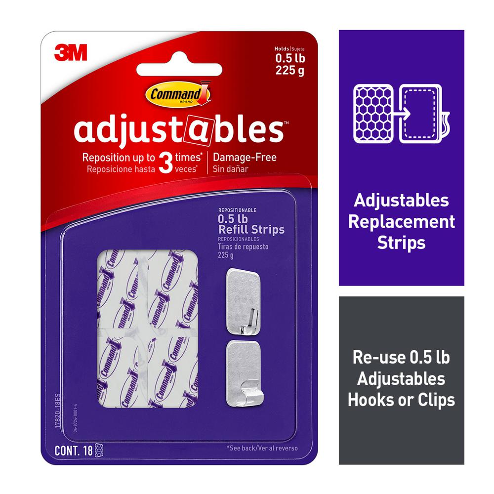 3M Command Adjustables Clear Repositionable 1/2 lb. Refill Strips (18
