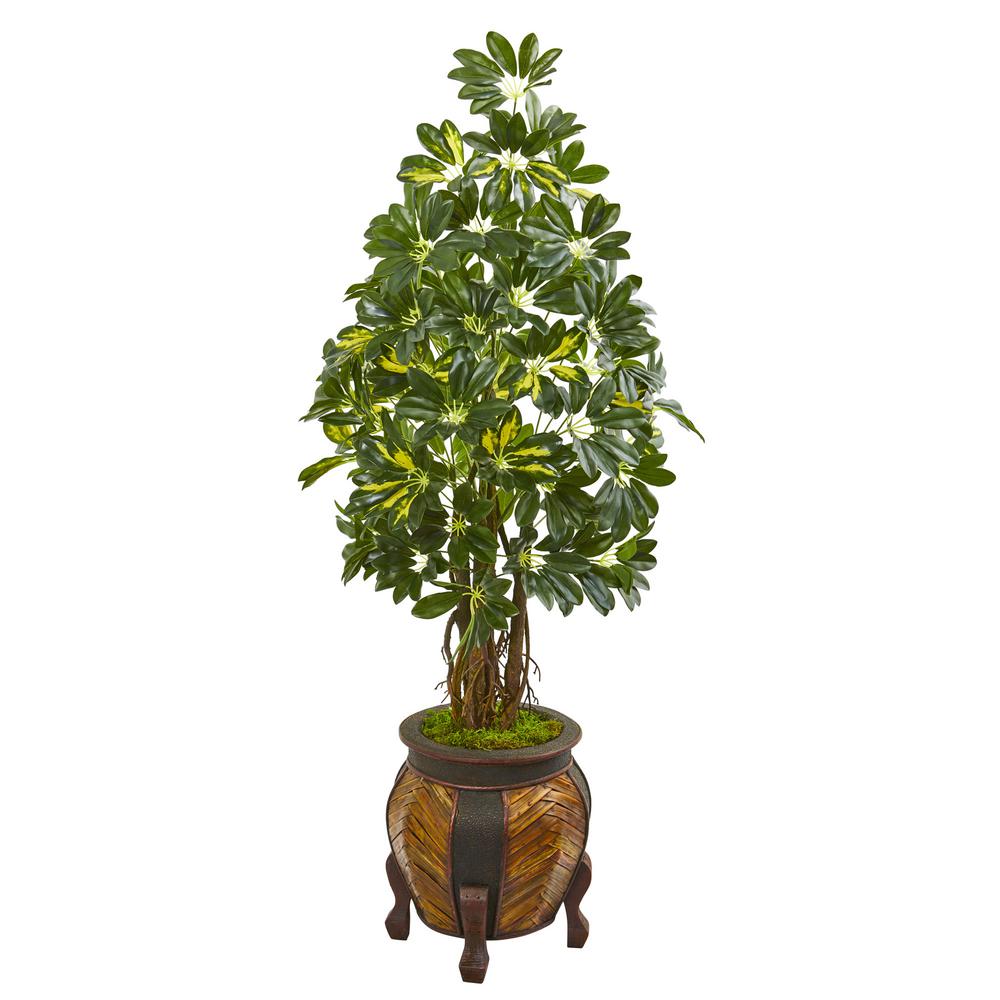 Indoor 57 In Schefflera Artificial Tree In Decorative Planter