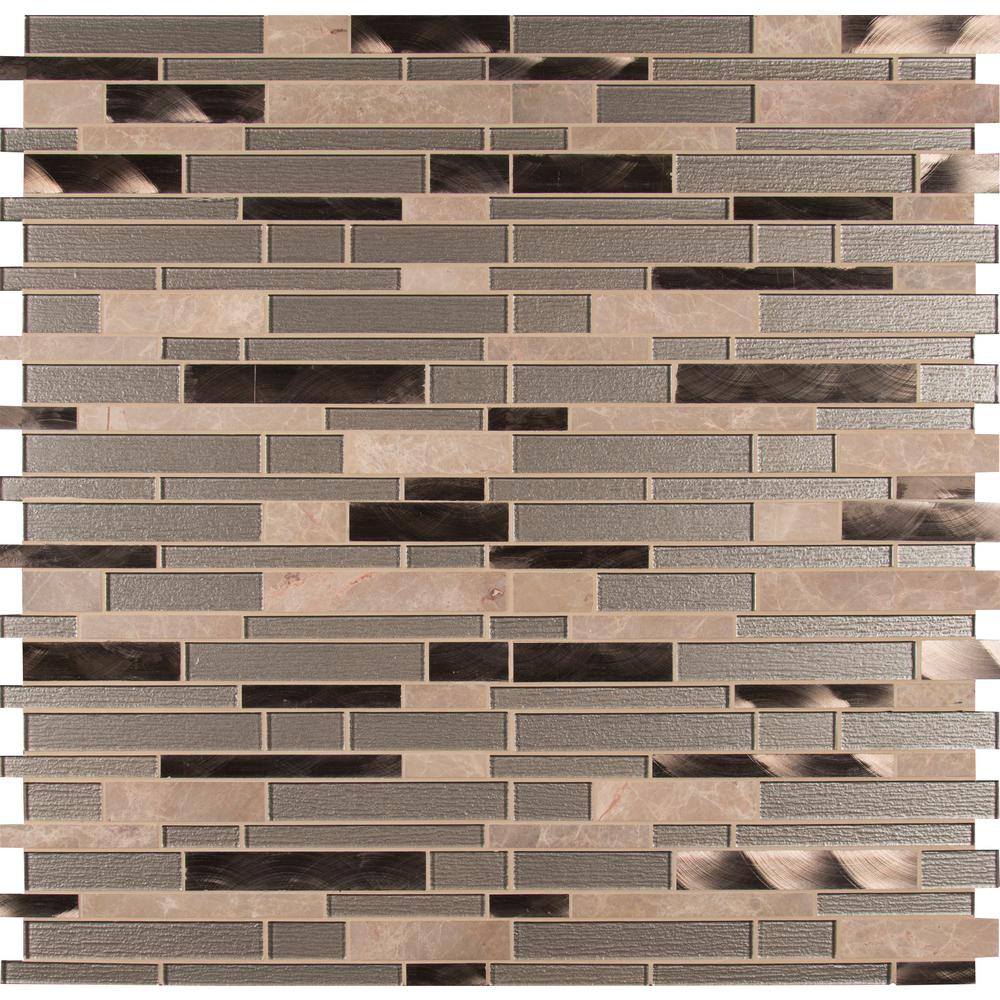 12x12 Mosaic Tile The Home Depot Champagne Toast Interlocking 12 In X 4 Mm Gl Metal Stone