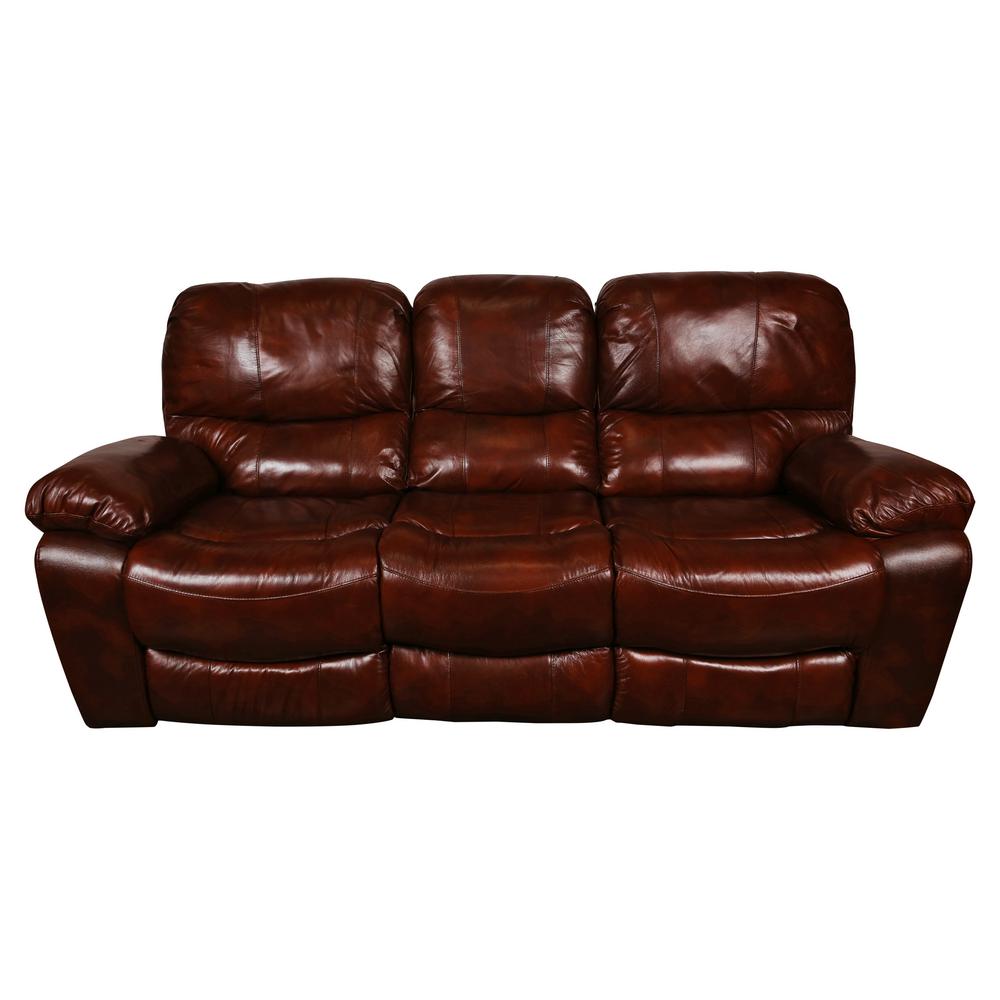 Ramsey Cognac Brown Transitional Top Grain Leather Reclining Sofa