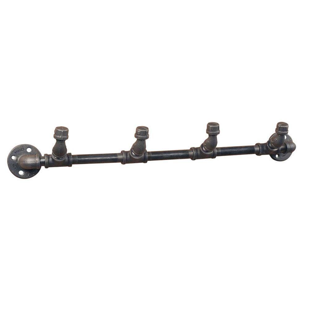 LDR Industries Pipe Decor Black Iron 4-Hook Coat Rack Kit Industrial Steel Grey by LDR Industries