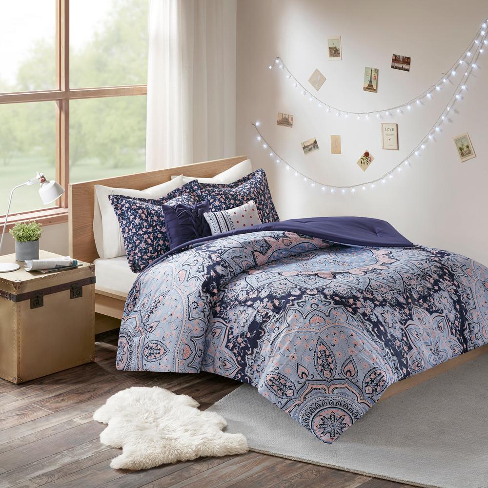 Intelligent Design Skye 5 Piece Blue Full Queen Boho Comforter Set Id10