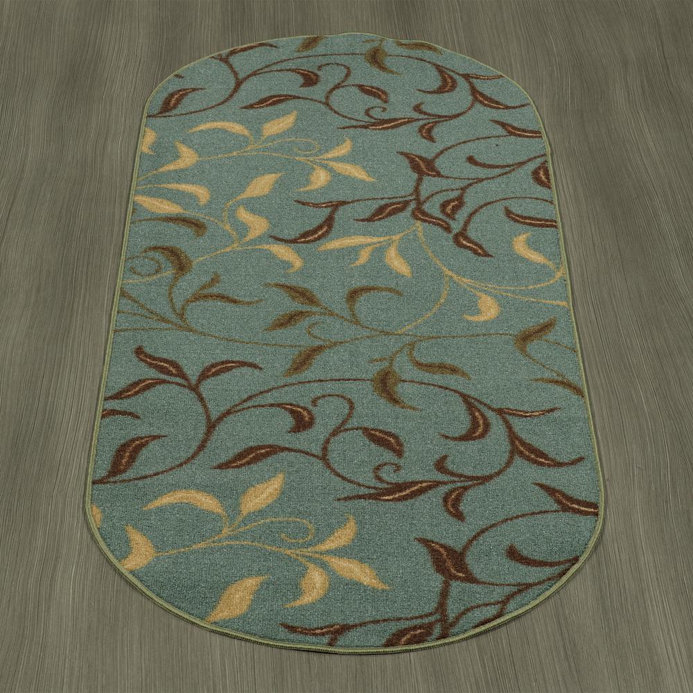 Runner Rug Area Seafoam 3 ft x 10 ft Leaves Design Antimicrobial Rubber Backing
