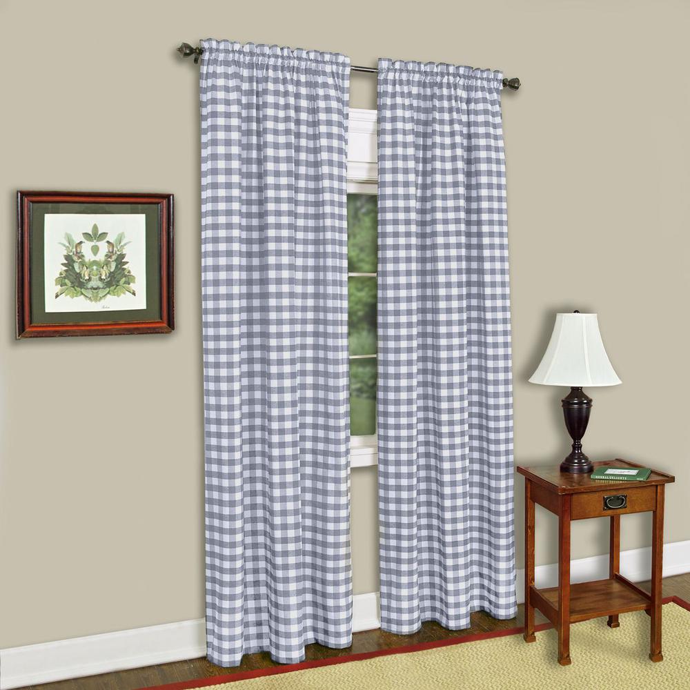 Achim Sheer Buffalo Check Grey Window Curtain Panel 42 in. W x 84 in