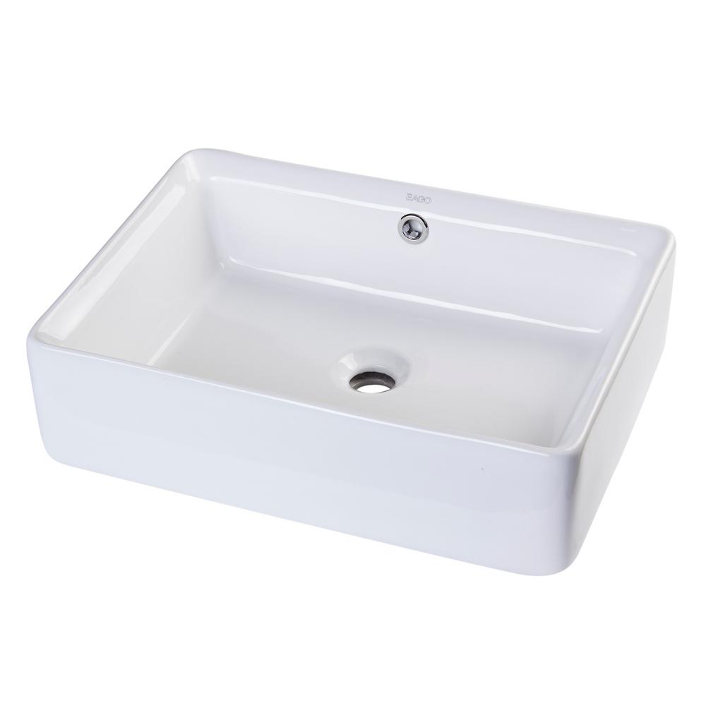 Eago Rectangular Ceramic Vessel Sink In White With Overflow Cover