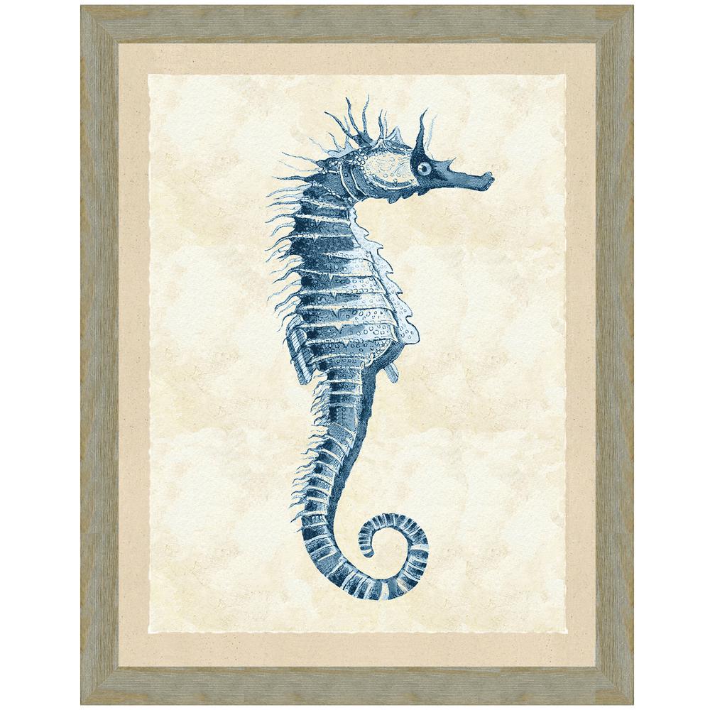 Vintage Print Gallery "Indigo seahorse I" Framed Archival Paper Wall