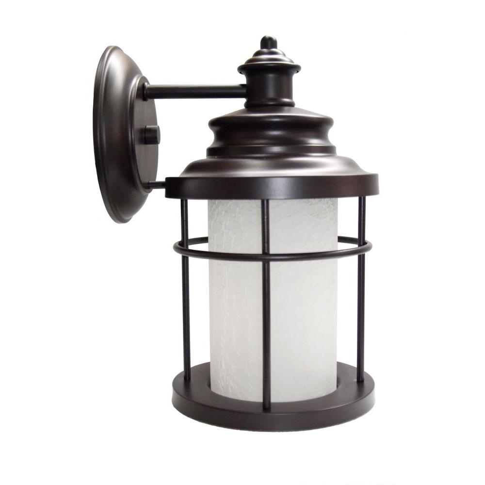 Home Decorators Collection LED Antique Bronze Exterior Wall Lantern Sconce with Frosted Crackle Glass was $58.17 now $21.44 (63.0% off)