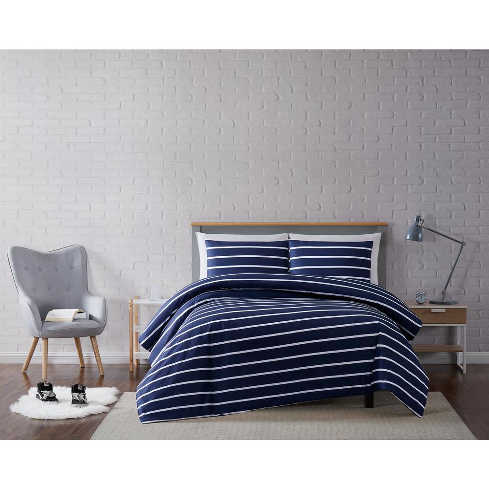 Truly Soft Maddow Stripe Navy Twin Xl 2 Piece Duvet Cover Set