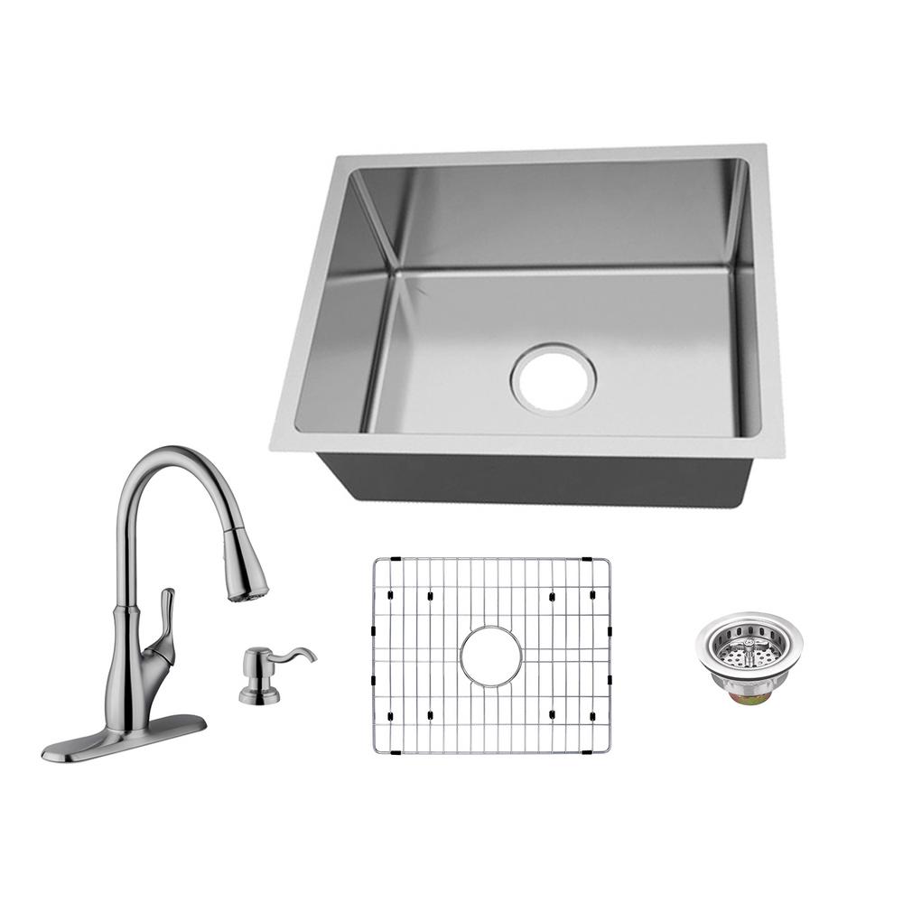 Glacier Bay All In One Undermount 18 Gauge Stainless Steel 23 In 0 Hole Single Bowl Kitchen Sink With Pull Out Kitchen Faucet Vur2318b1p36bn The Home Depot