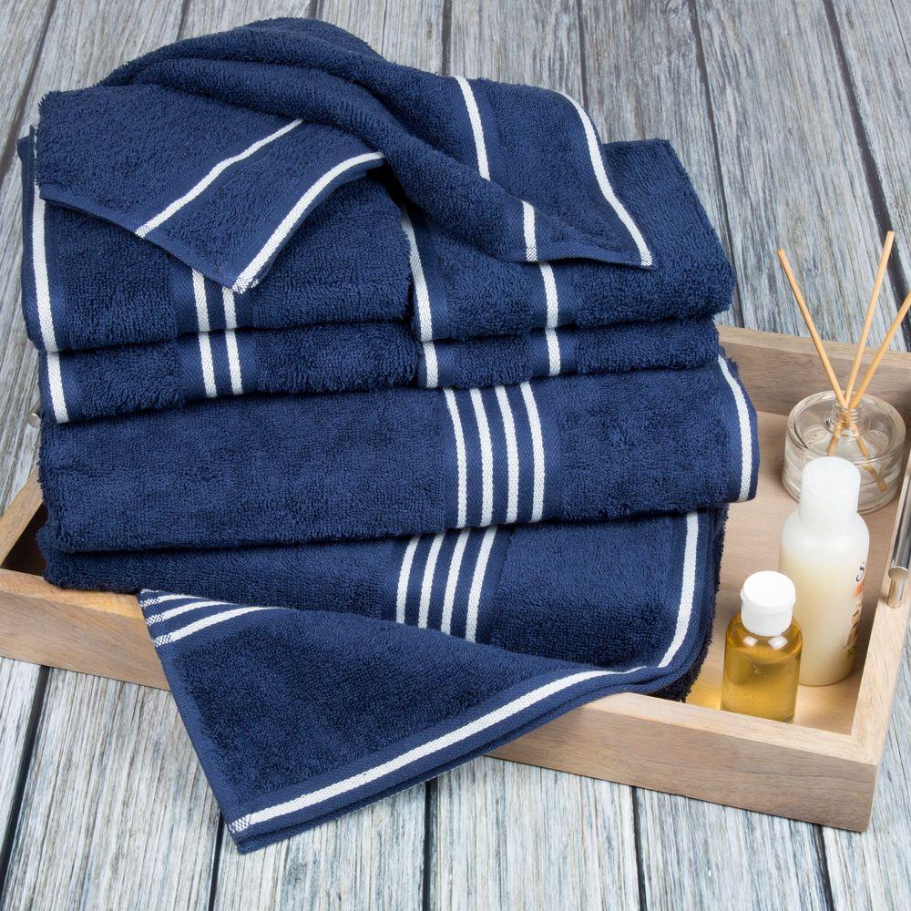 8 Piece Towel Set Egyptian 100 Cotton Striped Detail Bathroom 8 Piece Towel Set Egyptian 100 Cotton Striped Detail Bathroom Towels Navy