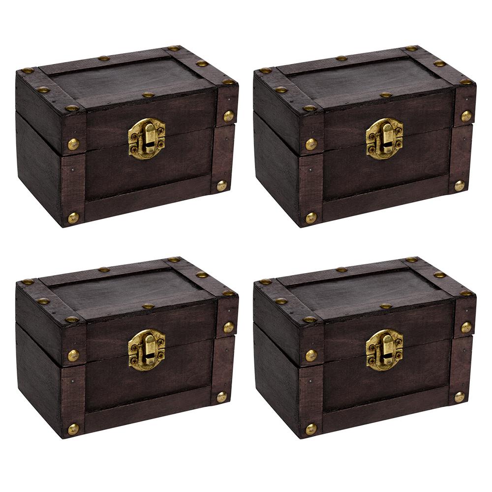 Trademark Innovations Small Decorative Wood Treasure Chest Set