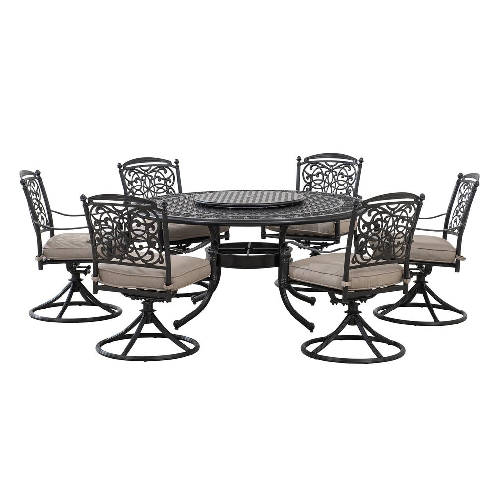 Sunjoy Hobart 7 Pieces Aluminum Round Patio Dining Set With Lazy Pieces Aluminum Round Patio Dining Set