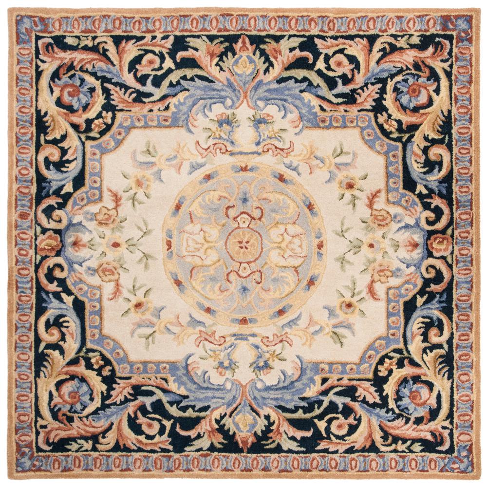 Safavieh Savonnerie Ivory Navy 6 Ft X Square Area Rug