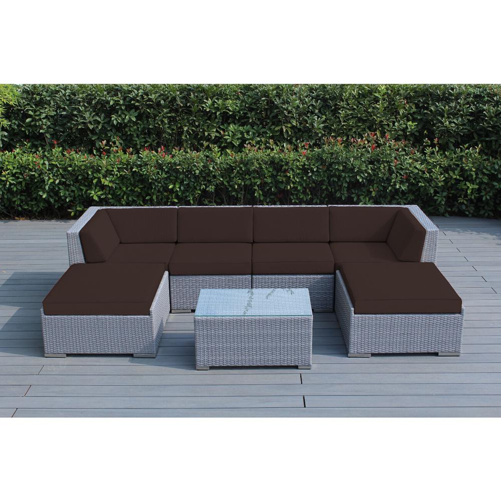 Ohana Depot Ohana Gray 7 Piece Wicker Patio Seating Set With Supercrylic Brown Cushions Pn0704agr Br The Home Depot