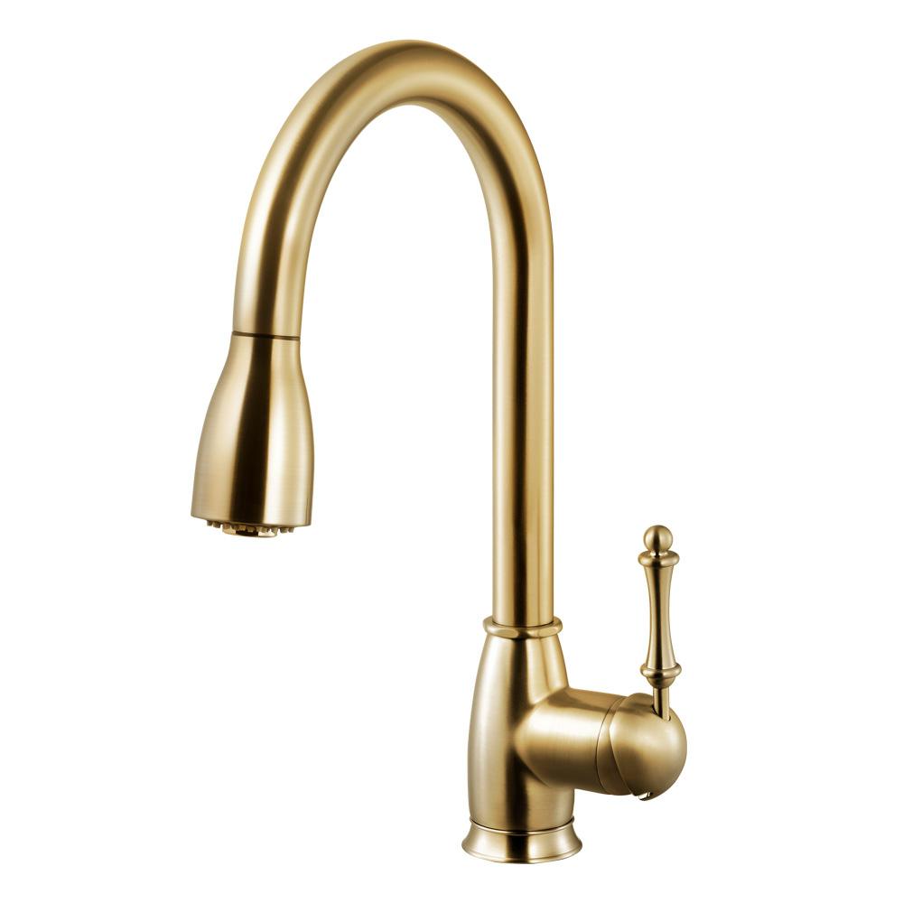 Houzer Camden Single Handle Pull Down Sprayer Kitchen Faucet With Ceradox Technology In Brushed Brass Campd 368 Bb The Home Depot